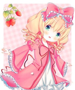 Rating: Safe Score: 0 Tags: 1girl apple blonde_hair blush bow dress drill_hair food frills fruit green_eyes hair_bow hina_ichigo hinaichigo image long_sleeves open_mouth pink_bow solo strawberry tears twin_drills User: admin