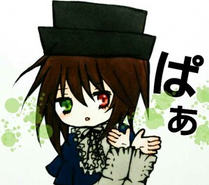 Rating: Safe Score: 0 Tags: 1girl :o bangs black_headwear blush brown_hair chibi dress frills green_eyes hat image long_sleeves looking_at_viewer red_eyes solo souseiseki suiseiseki white_background User: admin