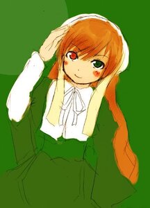 Rating: Safe Score: 0 Tags: 1girl bangs blush closed_mouth dress eyebrows_visible_through_hair green_background green_dress green_eyes heterochromia image long_hair long_sleeves looking_at_viewer red_eyes ribbon simple_background smile solo suiseiseki upper_body very_long_hair User: admin