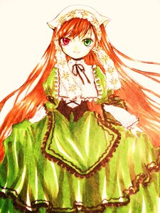 Rating: Safe Score: 0 Tags: 1girl auto_tagged black_ribbon brown_hair dress frills green_dress green_eyes head_scarf heterochromia image long_hair long_sleeves looking_at_viewer red_eyes simple_background smile solo standing suiseiseki very_long_hair User: admin