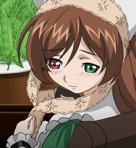 Rating: Safe Score: 0 Tags: 1girl blush braid brown_hair dress frills green_eyes image long_hair long_sleeves red_eyes solo suiseiseki twintails User: admin