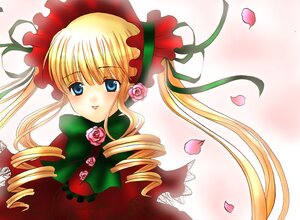 Rating: Safe Score: 0 Tags: 1girl blonde_hair blue_eyes blush bonnet bow bowtie dress drill_hair flower green_bow image long_hair long_sleeves looking_at_viewer petals pink_flower pink_rose rose rose_petals shinku sidelocks solo twin_drills twintails User: admin