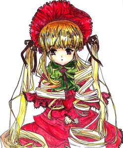 Rating: Safe Score: 0 Tags: 1girl blonde_hair bonnet bow cup dress drill_hair image long_hair long_sleeves looking_at_viewer red_dress rose shinku simple_background sitting solo teacup twintails very_long_hair white_background User: admin