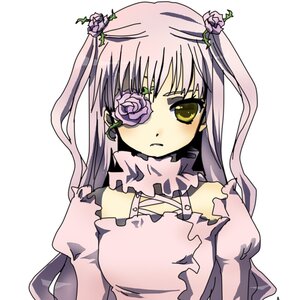 Rating: Safe Score: 0 Tags: 1girl dress expressionless eyepatch flower image juliet_sleeves kirakishou long_hair long_sleeves looking_at_viewer pink_flower pink_rose puffy_sleeves rose simple_background solo striped thorns torn_clothes upper_body vertical_stripes vines white_background yellow_eyes User: admin