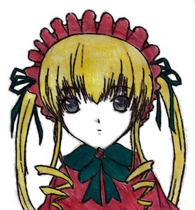 Rating: Safe Score: 0 Tags: 1girl blonde_hair blue_eyes bonnet bow bowtie drill_hair green_bow green_neckwear image long_hair long_sleeves looking_at_viewer red_dress ribbon shinku sidelocks simple_background solo twin_drills twintails upper_body white_background User: admin