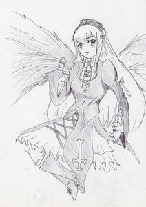 Rating: Safe Score: 0 Tags: 1girl auto_tagged dress frills greyscale hairband image long_hair long_sleeves looking_at_viewer monochrome solo suigintou traditional_media wings User: admin