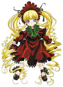 Rating: Safe Score: 0 Tags: 1girl blonde_hair bloomers blue_eyes bow bowtie dress full_body green_bow image long_hair long_sleeves looking_at_viewer shinku solo twintails underwear very_long_hair white_background User: admin