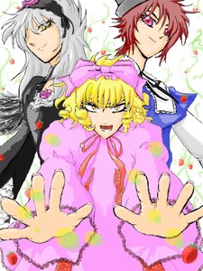 Rating: Safe Score: 0 Tags: blonde_hair bow chain dress flower hat image long_hair multiple multiple_boys outstretched_hand pink_bow rose short_hair silver_hair smile suigintou tagme yellow_eyes User: admin