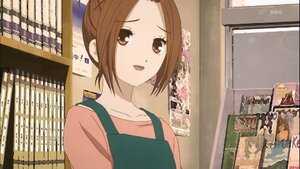 Rating: Safe Score: 0 Tags: 1girl :d apron brown_eyes brown_hair building collarbone flower hair_bun hair_ornament human indoors looking_at_viewer open_mouth parted_bangs saitou screenshot signature smile solo upper_body User: admin