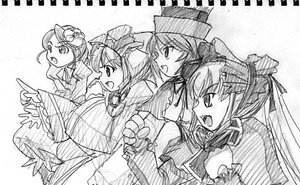 Rating: Safe Score: 0 Tags: 4girls 5girls :o auto_tagged greyscale hat image long_sleeves monochrome multiple multiple_girls open_mouth profile simple_background tagme twintails upper_body white_background User: admin