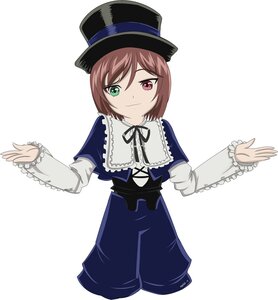 Rating: Safe Score: 0 Tags: 1girl blue_dress brown_hair dress frills green_eyes hat heterochromia image long_sleeves looking_at_viewer neck_ribbon outstretched_arms red_eyes ribbon short_hair smile solo souseiseki striped striped_background top_hat vertical_stripes white_background User: admin