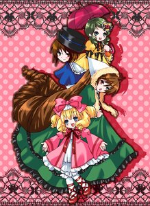 Rating: Safe Score: 0 Tags: blonde_hair blue_eyes bow brown_hair cup dress drill_hair frills green_eyes green_hair hair_bow halftone halftone_background hat hina_ichigo holding_umbrella image kanaria long_hair long_sleeves multiple multiple_girls parasol pink_bow pink_dress polka_dot polka_dot_background short_hair smile souseiseki suiseiseki tagme twin_drills twintails umbrella User: admin