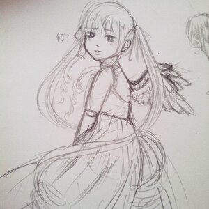 Rating: Safe Score: 0 Tags: 1girl dress greyscale image long_hair looking_at_viewer looking_back monochrome shinku sketch solo suigintou traditional_media twintails very_long_hair wings User: admin
