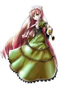 Rating: Safe Score: 0 Tags: 1girl brown_hair cup dress frills green_dress green_eyes image long_hair long_sleeves simple_background solo suiseiseki teacup tongue tongue_out very_long_hair watering_can white_background User: admin