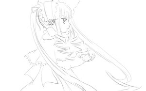 Rating: Safe Score: 0 Tags: 1girl dress greyscale image long_hair long_sleeves monochrome profile shinku simple_background solo striped suigintou very_long_hair white_background User: admin