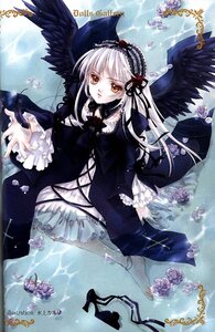 Rating: Safe Score: 0 Tags: 1girl barefoot black_wings dress feathered_wings feathers flower frills hairband image long_hair long_sleeves looking_at_viewer red_eyes ribbon rose silver_hair solo suigintou water wings User: admin