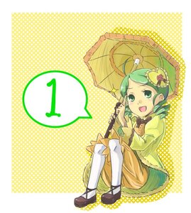 Rating: Safe Score: 0 Tags: 1girl dress drill_hair eighth_note green_eyes green_hair halftone halftone_background holding_umbrella image kanaria long_sleeves musical_note open_mouth pantyhose parasol polka_dot polka_dot_background polka_dot_dress polka_dot_legwear polka_dot_skirt shoes short_hair smile solo speech_bubble spoken_musical_note umbrella User: admin