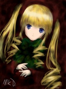 Rating: Safe Score: 0 Tags: 1girl bangs blonde_hair blue_eyes closed_mouth dress drill_hair expressionless image long_hair long_sleeves looking_at_viewer shinku signature simple_background solo twin_drills twintails upper_body very_long_hair User: admin