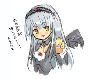 Rating: Safe Score: 0 Tags: 1girl :d bangs blush cup dress eyebrows_visible_through_hair holding holding_cup image long_hair long_sleeves looking_at_viewer simple_background smile solo suigintou upper_body white_background wings yellow_eyes User: admin