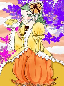 Rating: Safe Score: 0 Tags: 1girl dress drill_hair eating flower food green_eyes green_hair hair_ornament image kanaria solo User: admin