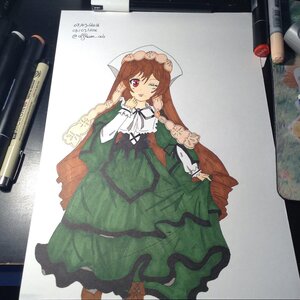 Rating: Safe Score: 0 Tags: 1girl brown_hair dress green_dress image long_hair long_sleeves pantyhose photo red_eyes skirt_hold solo suiseiseki tongue traditional_media very_long_hair User: admin