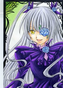 Rating: Safe Score: 0 Tags: 1girl barasuishou blue_flower blue_rose dress eyepatch flower hair_ornament image long_hair long_sleeves marker_(medium) purple_dress purple_flower purple_rose rose silver_hair solo traditional_media two_side_up very_long_hair yellow_eyes User: admin