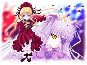 Rating: Safe Score: 0 Tags: 2girls barasuishou blonde_hair blue_eyes bonnet bow dress drill_hair flower frills full_body image long_hair long_sleeves looking_at_viewer multiple_girls pair petals red_dress rose shinku shoes silver_hair standing very_long_hair yellow_eyes User: admin