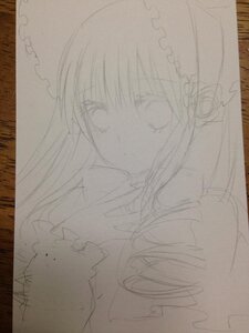 Rating: Safe Score: 0 Tags: 1girl close-up frills greyscale image long_hair looking_at_viewer monochrome shinku simple_background sketch solo traditional_media white_background User: admin