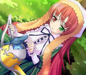 Rating: Safe Score: 0 Tags: 1girl blush bush dress frills grass green_dress green_eyes heterochromia image long_hair long_sleeves looking_at_viewer outdoors red_eyes ribbon solo suiseiseki watering_can User: admin