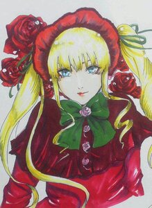 Rating: Safe Score: 0 Tags: 1girl bangs blonde_hair blue_eyes bonnet bow bowtie capelet drill_hair flower green_bow green_neckwear image lips long_hair long_sleeves looking_at_viewer marker_(medium) pink_flower pink_rose red_capelet red_dress red_flower red_headwear red_rose rose shinku sidelocks simple_background solo traditional_media twin_drills twintails upper_body User: admin