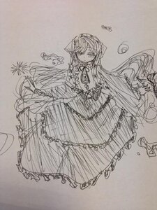 Rating: Safe Score: 0 Tags: 1girl auto_tagged dress frills full_body image long_hair long_sleeves monochrome sketch solo suiseiseki traditional_media very_long_hair User: admin