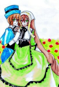 Rating: Safe Score: 0 Tags: 2girls brown_hair dress flower frills green_dress green_eyes hat heterochromia holding_hands image long_hair long_sleeves looking_at_viewer multiple_girls pair red_eyes short_hair siblings sisters smile souseiseki suiseiseki top_hat twins very_long_hair User: admin