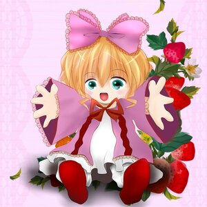 Rating: Safe Score: 0 Tags: 1girl apple blonde_hair bow cherry dress food fruit grapes green_eyes hina_ichigo hinaichigo holding_fruit image long_sleeves object_namesake open_mouth outstretched_arms pink_bow short_hair smile solo strawberry User: admin