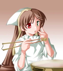 Rating: Safe Score: 0 Tags: 1girl brown_hair chair food_on_face green_eyes head_scarf heterochromia image long_hair long_sleeves looking_at_viewer red_eyes solo suiseiseki upper_body User: admin