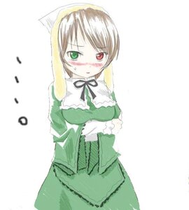 Rating: Safe Score: 0 Tags: 1girl blush brown_hair costume_switch dress green_dress green_eyes heterochromia image long_sleeves looking_at_viewer red_eyes simple_background solo suiseiseki white_background User: admin