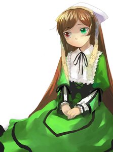 Rating: Safe Score: 0 Tags: 1girl black_ribbon brown_hair dress frills green_dress green_eyes head_scarf heterochromia image long_hair long_sleeves looking_at_viewer red_eyes ribbon simple_background solo suiseiseki very_long_hair white_background User: admin