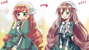 Rating: Safe Score: 0 Tags: 1girl :d blush brown_hair dress frills green_dress head_scarf heterochromia image long_hair long_sleeves looking_at_viewer open_mouth red_eyes smile solo suiseiseki twintails very_long_hair User: admin