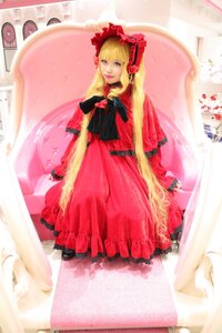 Rating: Safe Score: 0 Tags: 1girl blonde_hair blue_eyes blurry bow depth_of_field dress long_hair long_sleeves photo red_dress shinku solo User: admin