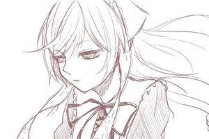 Rating: Safe Score: 0 Tags: 1girl bow closed_mouth eyebrows_visible_through_hair hair_bow image long_hair monochrome neck_ribbon ribbon simple_background sketch solo suiseiseki upper_body white_background User: admin