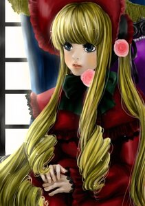 Rating: Safe Score: 0 Tags: 1girl blonde_hair blue_eyes bonnet bow dress drill_hair flower image long_hair long_sleeves looking_at_viewer pink_flower pink_rose red_dress rose shinku sidelocks sitting solo twintails window User: admin