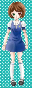 Rating: Safe Score: 0 Tags: 1girl armband bandaid brown_hair doll_joints dress full_body green_eyes hair_ornament hairclip halftone halftone_background heterochromia image joints kneehighs polka_dot polka_dot_background polka_dot_dress polka_dot_legwear red_eyes robot_joints shoes short_hair short_sleeves solo souseiseki standing white_legwear User: admin