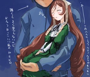 Rating: Safe Score: 0 Tags: 1boy 1girl blush brown_hair closed_eyes dress drill_hair green_dress image long_hair long_sleeves ribbon ringlets solo standing suiseiseki twin_drills very_long_hair User: admin