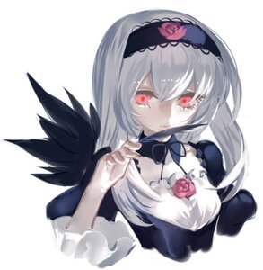 Rating: Safe Score: 0 Tags: 1girl black_dress black_wings detached_collar dress flower frills hairband image long_hair long_sleeves looking_at_viewer red_eyes red_flower red_rose rose silver_hair simple_background solo suigintou upper_body white_background wings User: admin