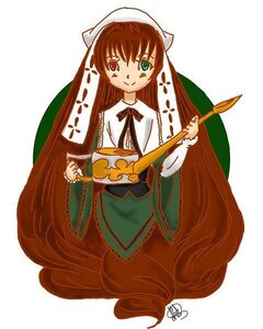 Rating: Safe Score: 0 Tags: 1girl brown_hair dress green_dress green_eyes head_scarf heterochromia holding image long_hair long_sleeves looking_at_viewer red_eyes simple_background smile solo striped suiseiseki vertical_stripes very_long_hair User: admin