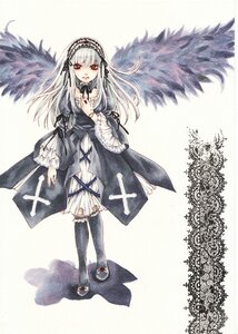 Rating: Safe Score: 0 Tags: 1girl black_wings dress feathers frills full_body hairband image lolita_fashion long_hair long_sleeves looking_at_viewer red_eyes ribbon rose silver_hair solo suigintou wings User: admin