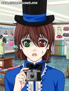 Rating: Safe Score: 0 Tags: 1boy blue_dress bookshelf bow bowtie brown_hair camera curtains green_eyes hat heterochromia image open_mouth red_eyes short_hair solo souseiseki top_hat User: admin