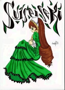 Rating: Safe Score: 0 Tags: 1girl brown_hair dress drill_hair frills full_body green_dress green_eyes head_scarf image leaf long_hair long_sleeves looking_at_viewer solo suiseiseki very_long_hair User: admin