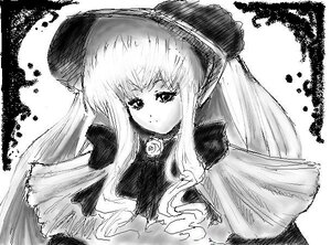 Rating: Safe Score: 0 Tags: 1girl bonnet dress expressionless flower greyscale image long_hair long_sleeves looking_at_viewer monochrome rose shinku sidelocks simple_background solo suigintou upper_body very_long_hair User: admin