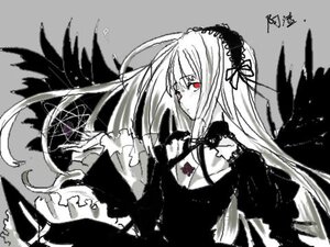 Rating: Safe Score: 0 Tags: 1girl black_dress black_wings dress flower frills hairband image long_hair long_sleeves monochrome red_eyes ribbon rose simple_background solo suigintou upper_body very_long_hair wings User: admin