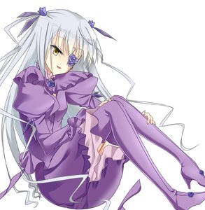 Rating: Safe Score: 0 Tags: 1girl barasuishou boots dress eyepatch flower frills image long_hair long_sleeves puffy_sleeves purple_dress purple_flower purple_legwear purple_rose ribbon rose silver_hair sitting solo thighhighs two_side_up very_long_hair yellow_eyes User: admin